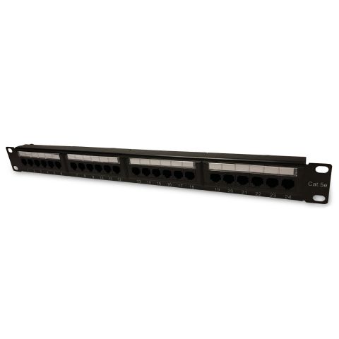 Welly Enjoy it - Pannello Patch Panel per Armadi Rack 19" Cat.5E UTP, 24 Porte RJ45, 1 Unità, per Cavi Reti Ethernet, Nero
